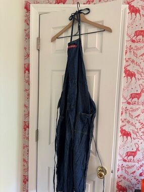 Denim Claypron Apron with Front Pockets - Dark Blue Split Leg